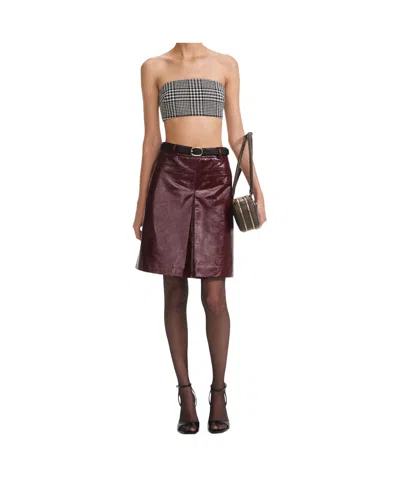 Self-portrait Glossy Burgundy A-line Leather Mini Skirt In Brown