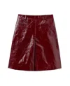 Self-portrait Belted Patent Leather Miniskirt In Burgundy