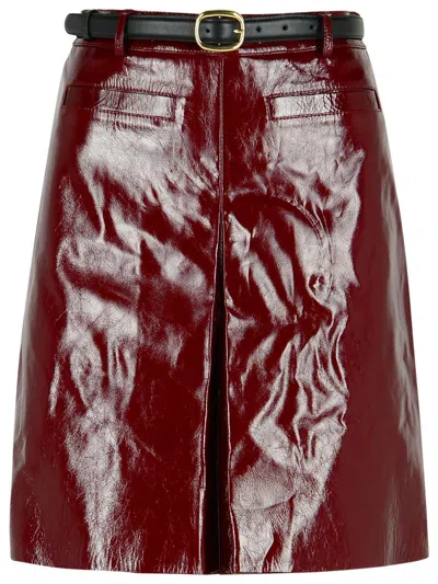 SELF-PORTRAIT SELF-PORTRAIT BURGUNDY LEATHER MINISKIRT