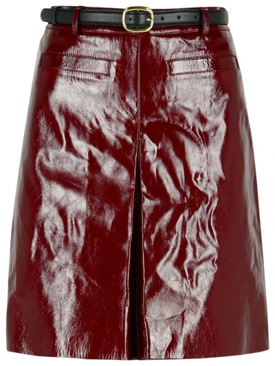 Self-portrait Burgundy Leather Miniskirt In Brown