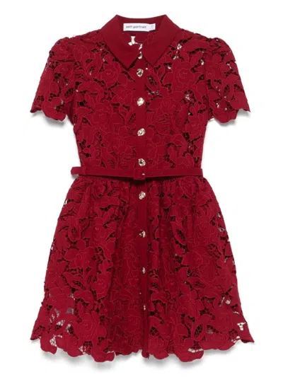 Self-portrait Burgundy Mini Dress With Lace Collar In Gold