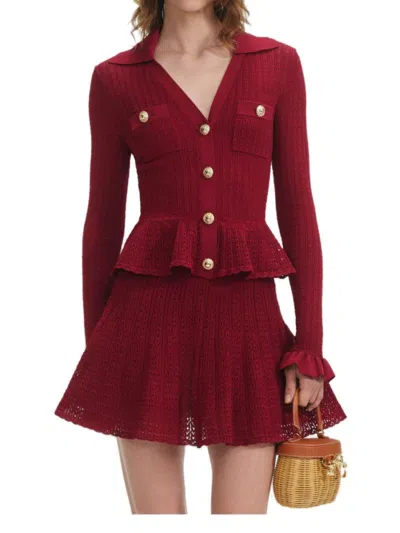 SELF-PORTRAIT SELF-PORTRAIT BURGUNDY MINI DRESS WITH V-NECK AND FLARED HEM