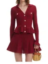 Self-portrait Burgundy Mini Dress With V-neck And Flared Hem In Red