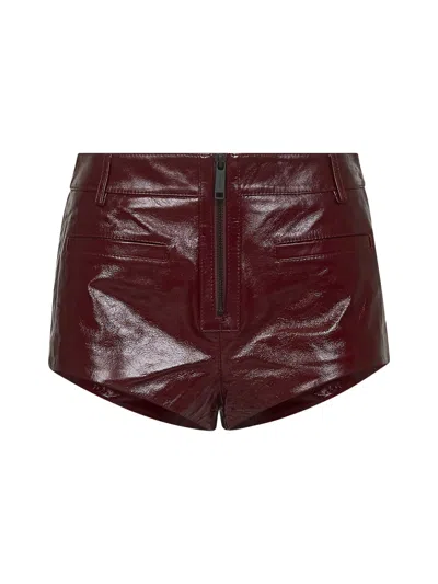 Self-portrait Burgundy Nappa Leather Mini Shorts