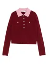 Self-portrait Burgundy Pink Contrast Collar Knit Top Clothing In Red