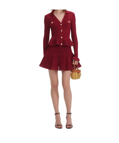 Self-portrait Burgundy Mini Dress With V-neck And Flared Hem In Red