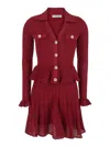 Self-portrait Self Portrait Women Burgundy Pointelle Knit Long-sleeved Mini Dress In Burgundy