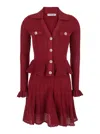 Self-portrait Burgundy Mini Dress With V-neck And Flared Hem In Brown