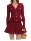 Self-portrait Burgundy Mini Dress With V-neck And Flared Hem In Red
