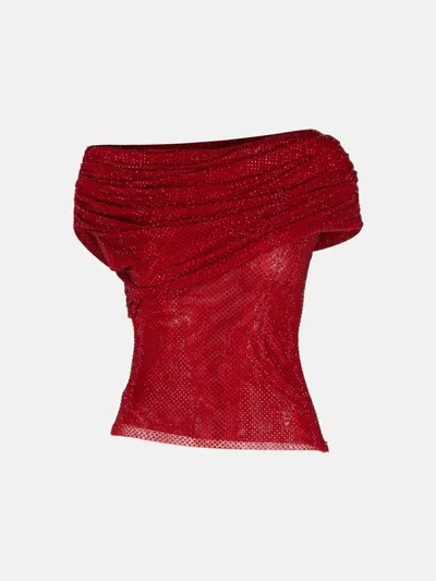 Self-portrait Burgundy Polyester Top In Red