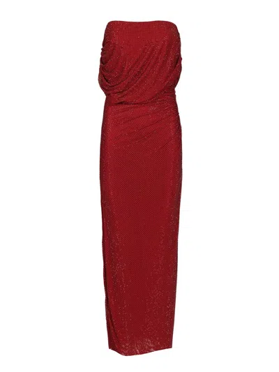 Self-portrait Burgundy Rhinestone Drape Midi Dress Dresses Bordeaux In Red