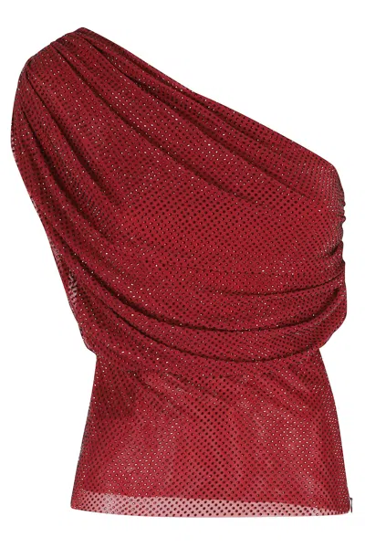 Self-portrait Burgundy Rhinestone Drape Top In Red