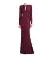 Self-portrait Cutout Embellished Mesh Gown In Burgundy