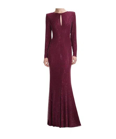 Self-portrait Burgundy Rhinestone Keyhole Maxi Dress In Brown