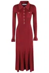 Self-portrait Knee Length Dress With Flared Cuffs And Pockets In Burgundy