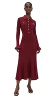 Self-portrait Fitted Ribbed Maxi Dress With Classic Collar In Red