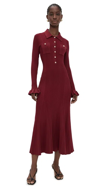 Self-portrait Burgundy Ribbed Knit Midi Dress Red