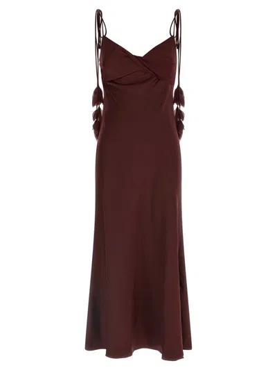 Self-portrait Burgundy Satin Flower Midi Dresses Bordeaux In Brown