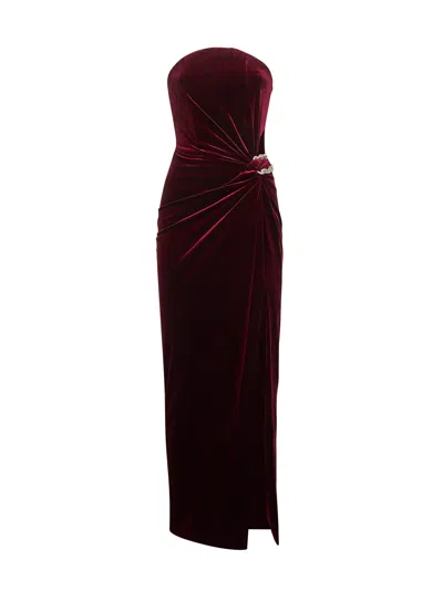 Self-portrait Strapless Cutout Embellished Gathered Velvet Maxi Dress In Brown