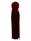 Self-portrait Cutout Embellished Strapless Velvet Gown In Burgundy