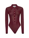 Self-portrait Self Portrait Women Burgundy Viscose Knit Long-sleeved Bodysuit In Burgundy