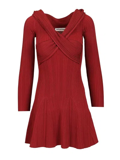 Self-portrait Burgundy Viscose Knit Mini Dress Dresses Bordeaux In Multi