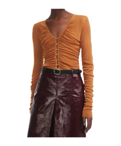 Self-portrait Burnt Orange V Neck Viscose Knit Top