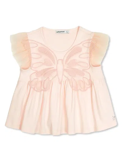 Self-portrait Kids' Butterfly-embroidered Dress In Pink