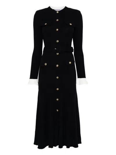 Self-portrait Button-detailed Ribbed-knit Maxi Dress In Black