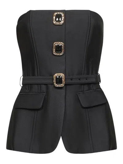 Self-portrait Button-embellished Bandeau Top In Black