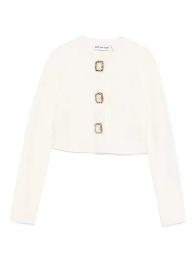 Self-portrait Button-embellished Cardigan In Neutral