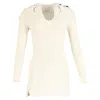 Self-portrait Button-embellished Cutout Ribbed Mini Dress In Cream Cotton In White