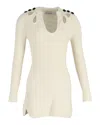 Self-portrait Button-embellished Cutout Ribbed Mini Dress In Cream Cotton In White