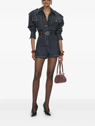 Self-portrait Button-fastening Denim Jumpsuit In Blue