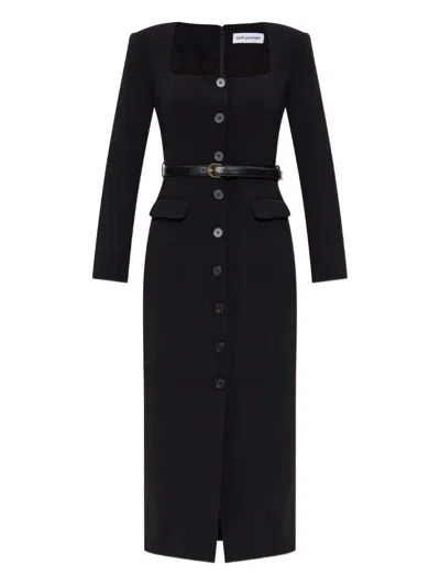Self-portrait Button-front Belted Midi Dress In Black