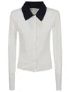 Self-portrait Button-front Cream Merino Wool Cardigan With Contrasting Collar In White