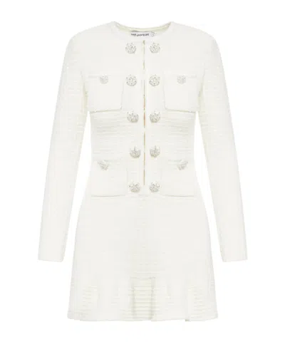 Self-portrait Buttoned Knit Mini Dress In Cream