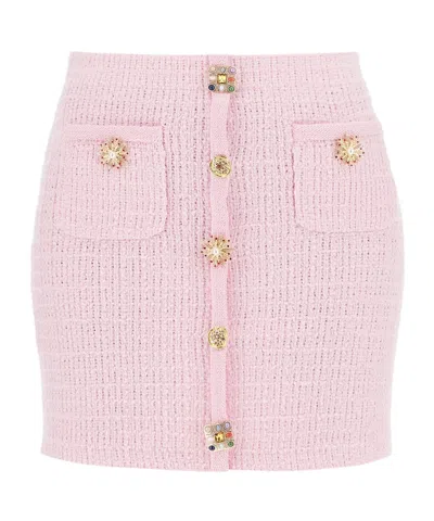 Self-portrait Knitted Miniskirt With Jewels Buttons In Pink