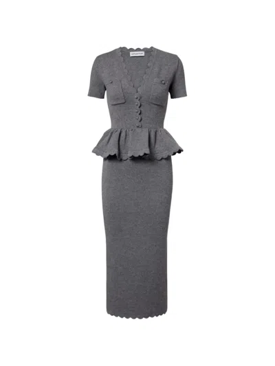 Self-portrait Button Scalloped Midi Dress In Gray