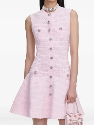 Self-portrait Womens Pink Pointelle Diamante Stretch-knit Mini Dress Xs