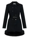 Self-portrait Belted Faux Fur-trimmed Minidress In Black