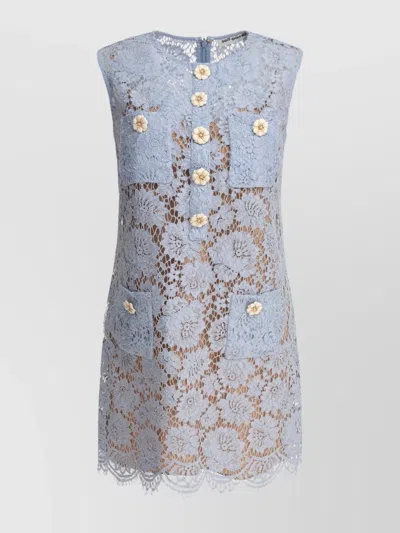 SELF-PORTRAIT BUTTONED FLORAL LACE DRESS WITH SHEER OVERLAY