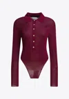 Self-portrait Buttoned Knit Bodysuit In Burgundy