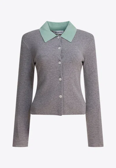 Self-portrait Buttoned Wool Cardigan In Gray