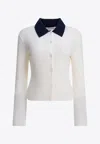 Self-portrait Button-front Cream Merino Wool Cardigan With Contrasting Collar In White