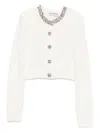Self-portrait Cropped Sweater With Textured Boucle Knit And Crystal Embellishments In White