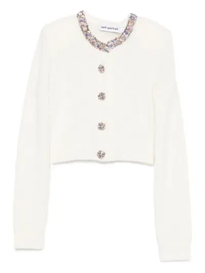 Self-portrait Buttons-embellished Cardigan In White
