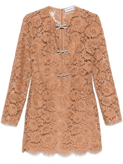 SELF-PORTRAIT CAMEL BROWN LACE MINI DRESS
