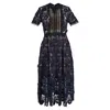 Self-portrait Camilla Chiffon Midi Dress In Navy Blue Polyester In Blue