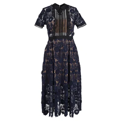 Self-portrait Camilla Chiffon Midi Dress In Navy Blue Polyester